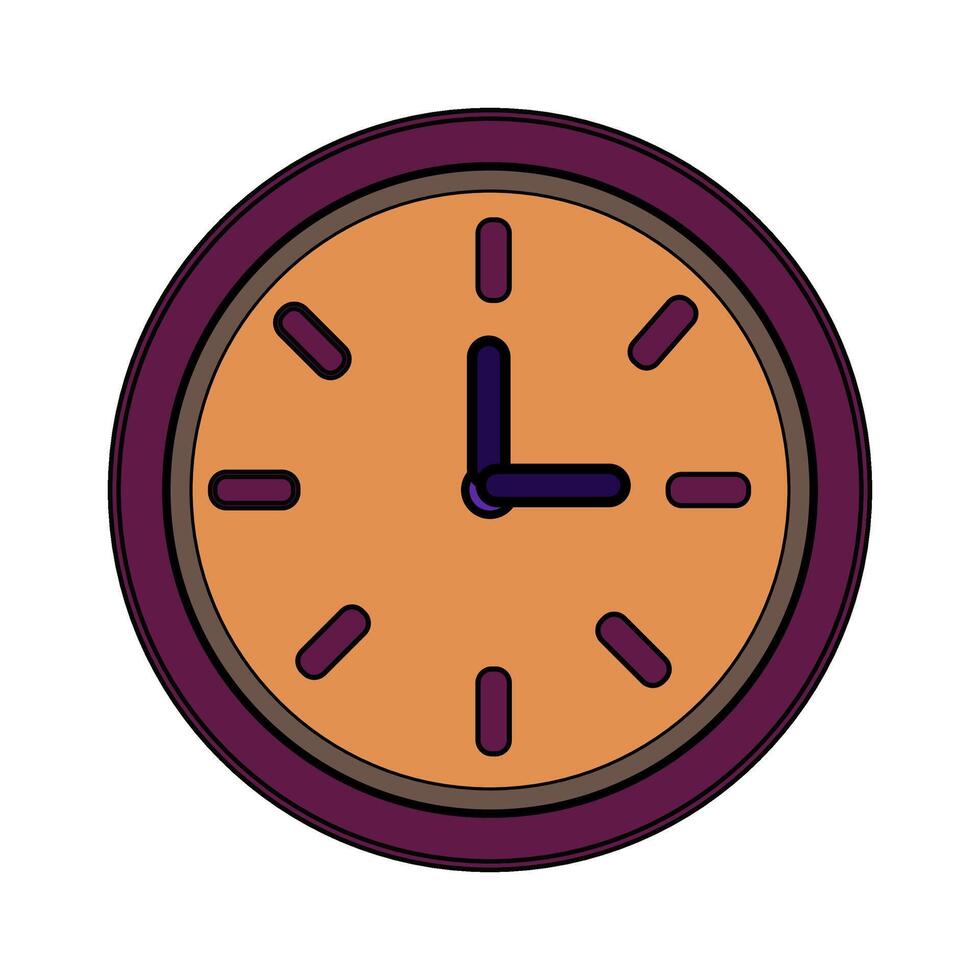Clock icon in trendy flat style, Vector office clock.Swatch with shadow.clock icon on a white background. Wall clock in purple-orange tones. Clockwise rotation icon arrow and time