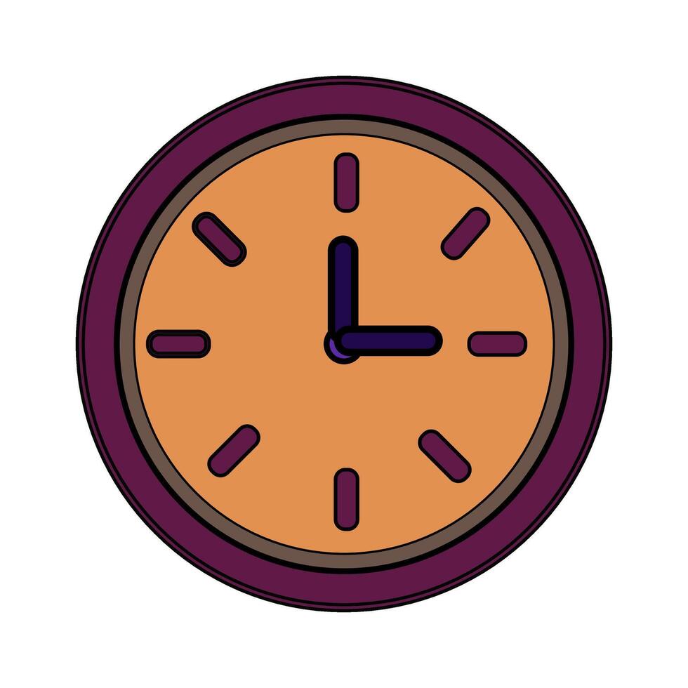 reloj icono en de moda plano estilo, vector oficina reloj.muestra con reloj.sombra icono en un blanco antecedentes. pared reloj en morado-naranja tonos agujas del reloj rotación icono flecha y hora