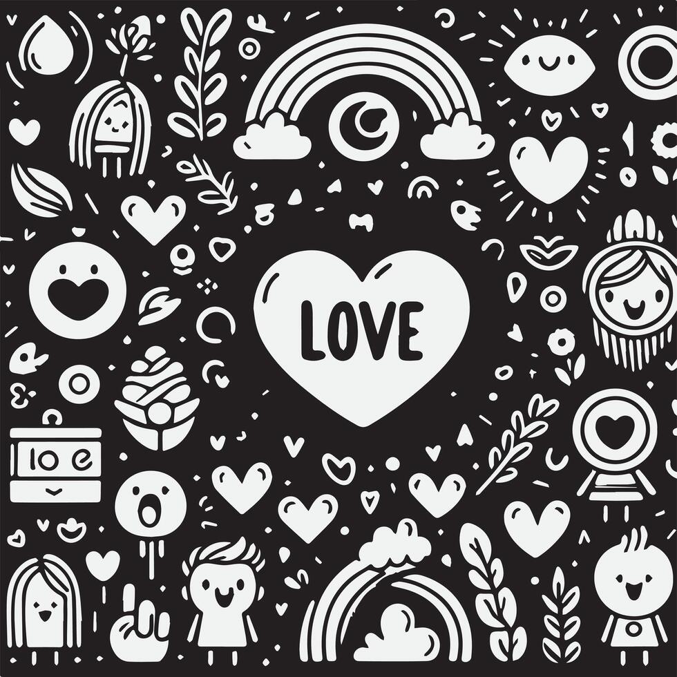 doodle background design, with design elements and shapes that express love vector