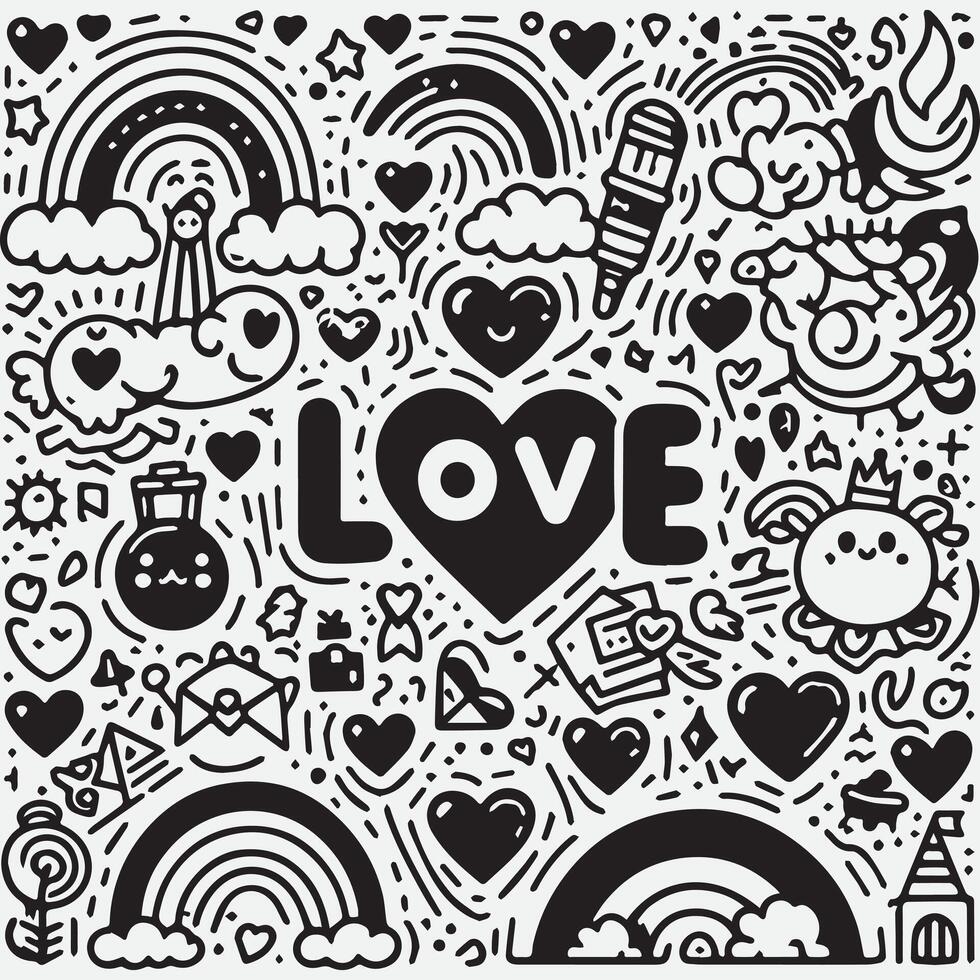 doodle background design, with design elements and shapes that express love vector