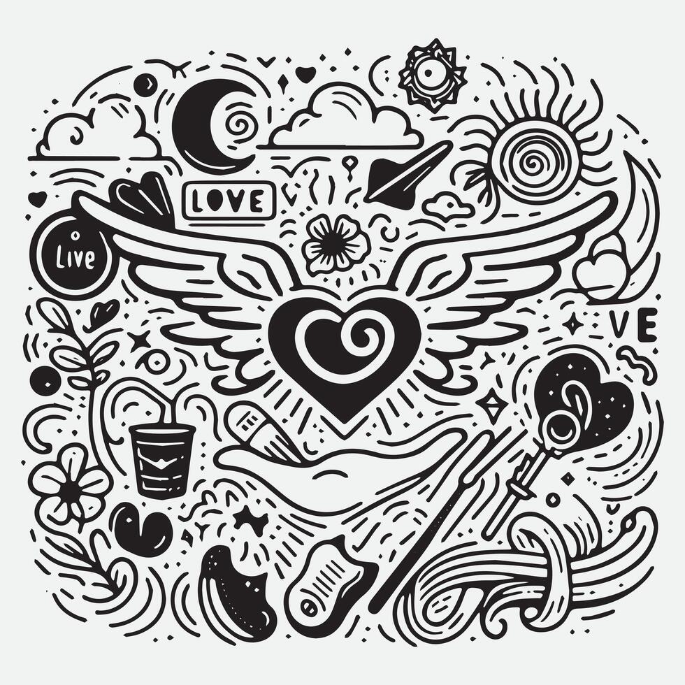 doodle background design, with design elements and shapes that express love vector