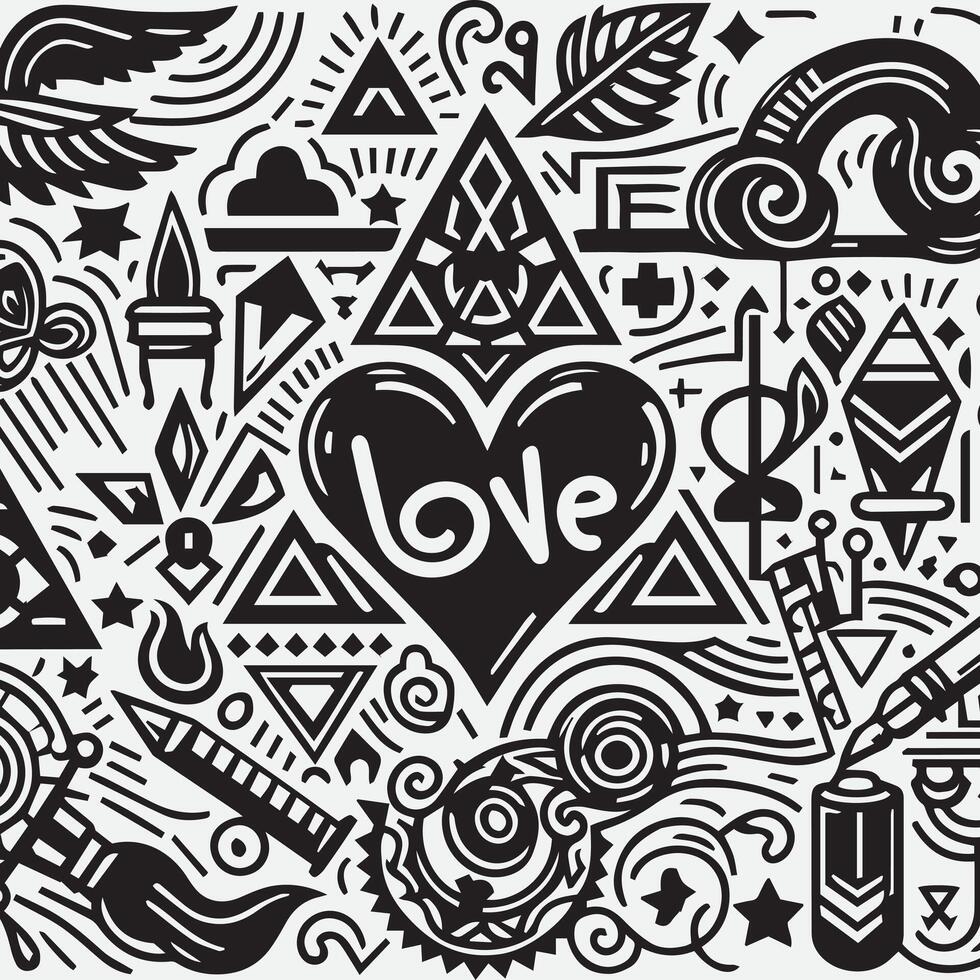 doodle background design, with design elements and shapes that express love vector