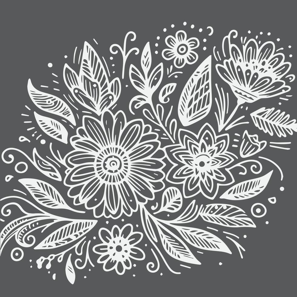 flower and leaf seamless pattern in black and white, can be used as wallpaper or background vector