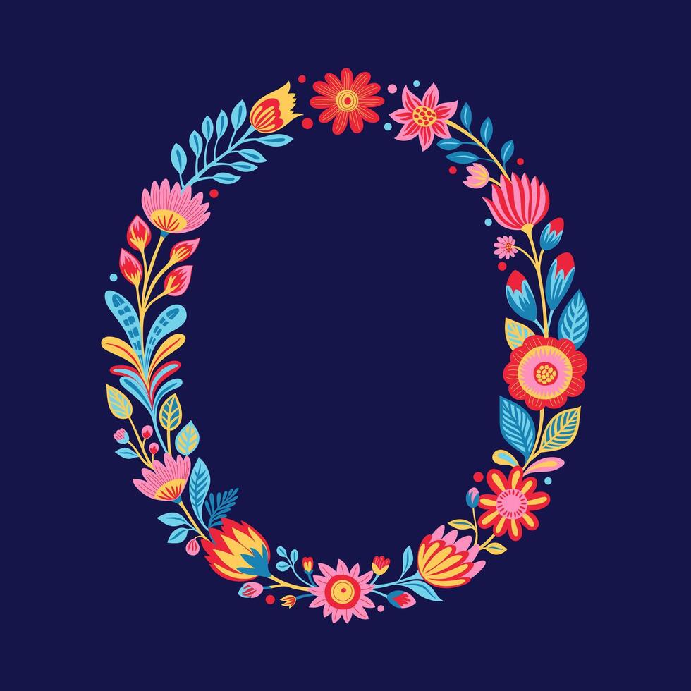 Colorful Floral Wreath Vibrant Colors vector