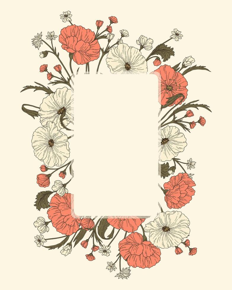 A rectangular frame of wildflowers vector