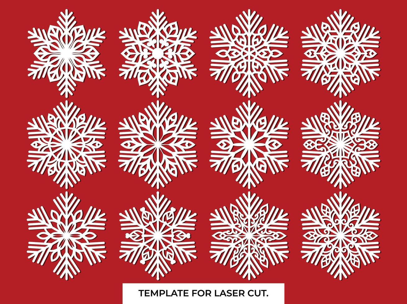 Set of snowflakes. Laser cut pattern for christmas paper cards, design elements, scrapbooking. Vector illustration.