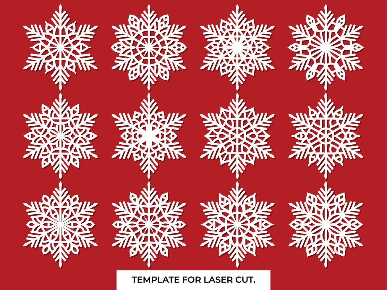 Set of snowflakes. Laser cut pattern for christmas paper cards, design elements, scrapbooking. Vector illustration.