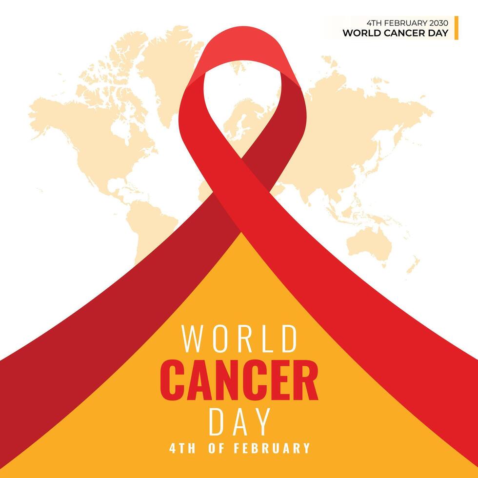 world cancer day background with red ribbon and text vector