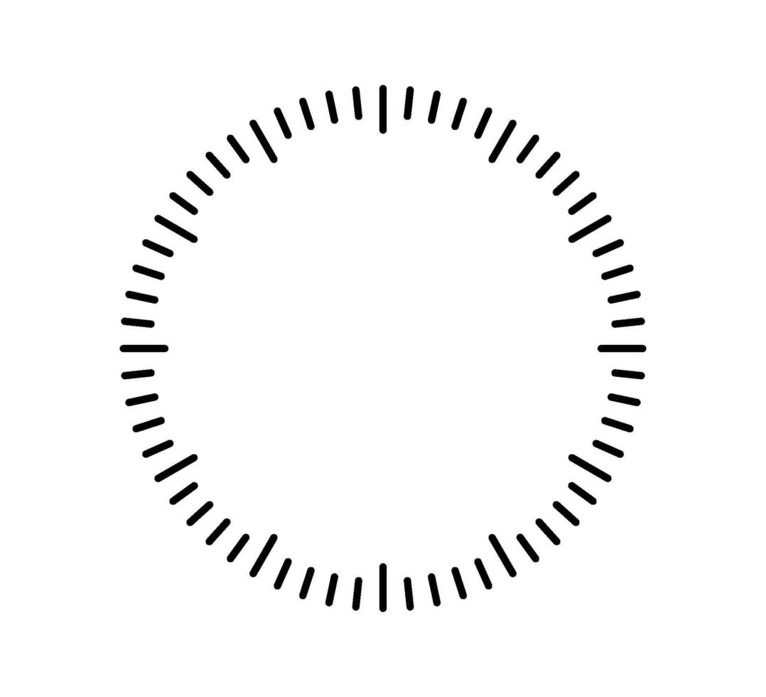 blanco mecánico reloj cara dividido dentro segundos y minutos. redondo metro escala. reloj marcar. Temporizador modelo. sencillo reloj rostro. vector ilustración en blanco antecedentes