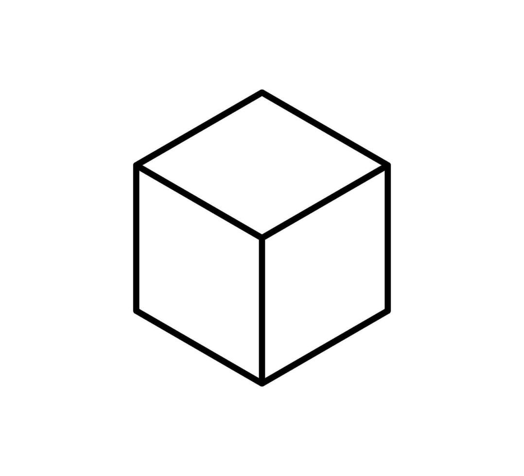 Isometric cube line icon. 3D box. Augmented reality icon. Concept AR symbol. Black block symbol. 3d square block. Isometric cubic shape. Vector illustration isolated on white background.
