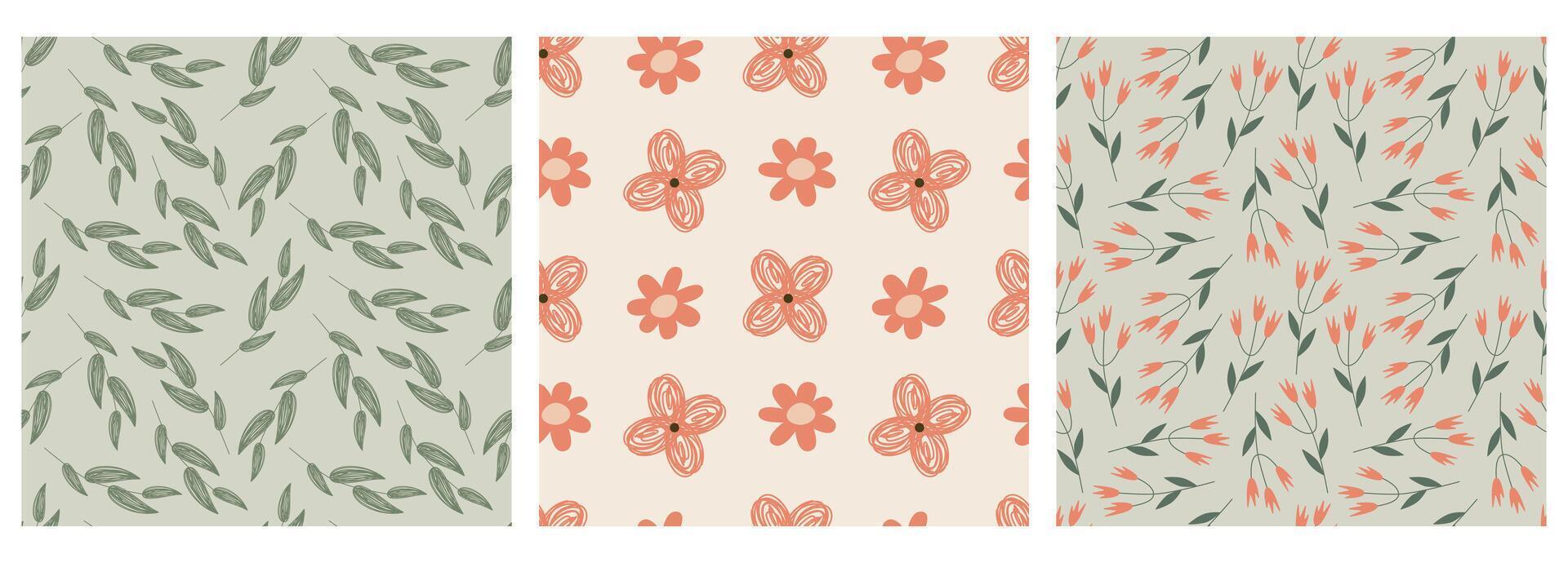 conjunto de sin costura primavera patrones. flores, plantas, hierbas. para embalaje, fondo de pantalla, ropa, cama lino, cubrir, antecedentes vector