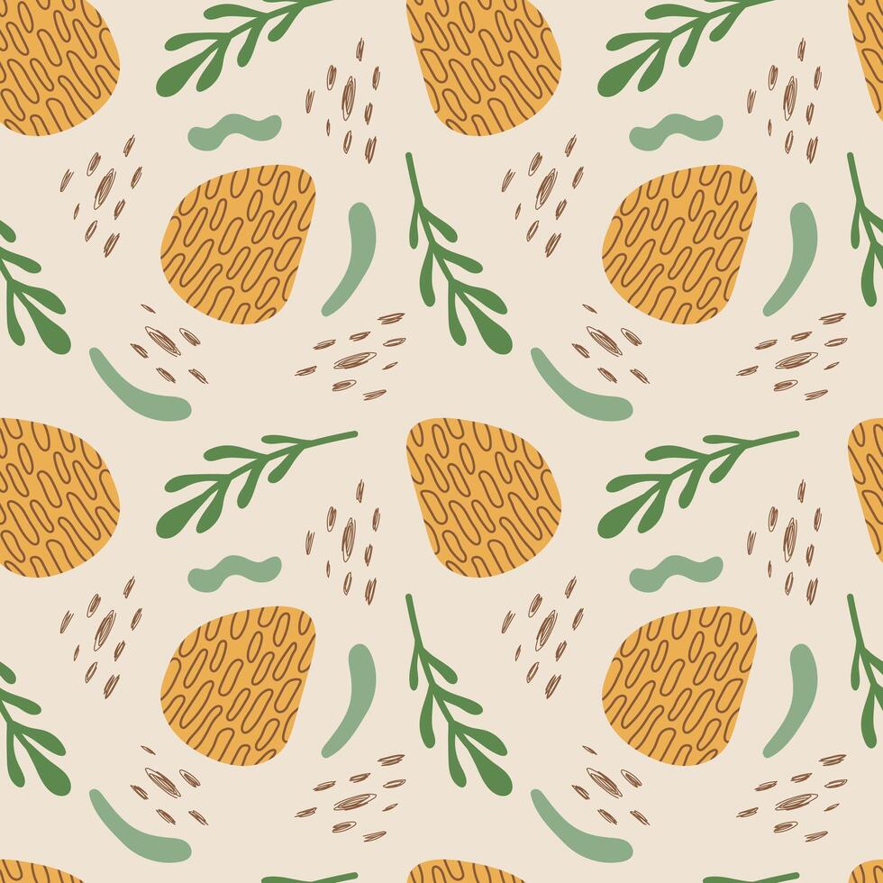 Seamless abstract pattern. Leaves, plants, doodles. For packaging, clothing, background, cover, wallpaper vector