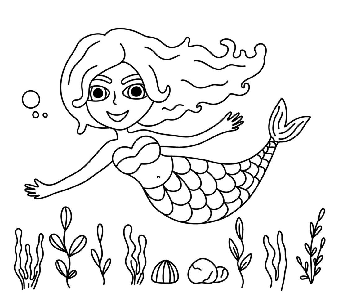 Little mermaid coloring book page vector
