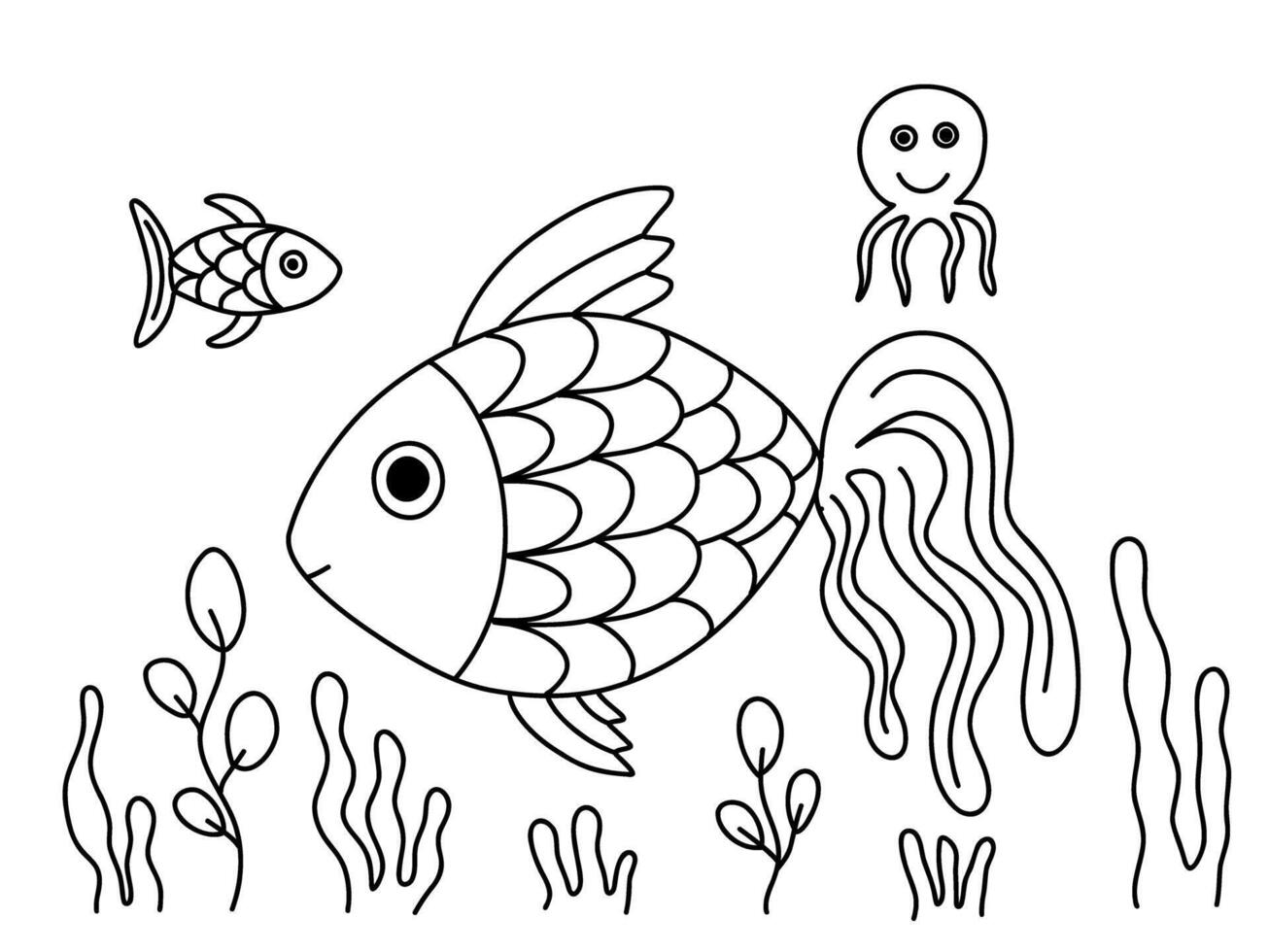 Fish in sea coloring page vector