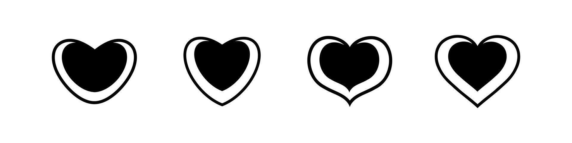 conjunto de negro silueta corazones. diferente formas contorno gráfico diseño elemento recopilación. medicina concepto, salud cuidado, boda, enamorado día tarjeta, me gusta símbolo. vector