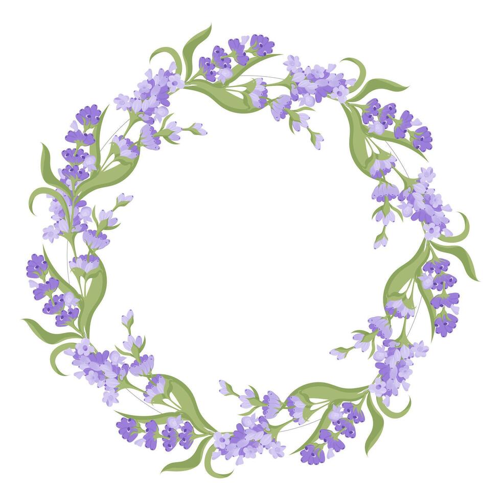 Wreath of lavender flowers. Element of purple delicate flowers for your design. Vector illustration isolated on white background.