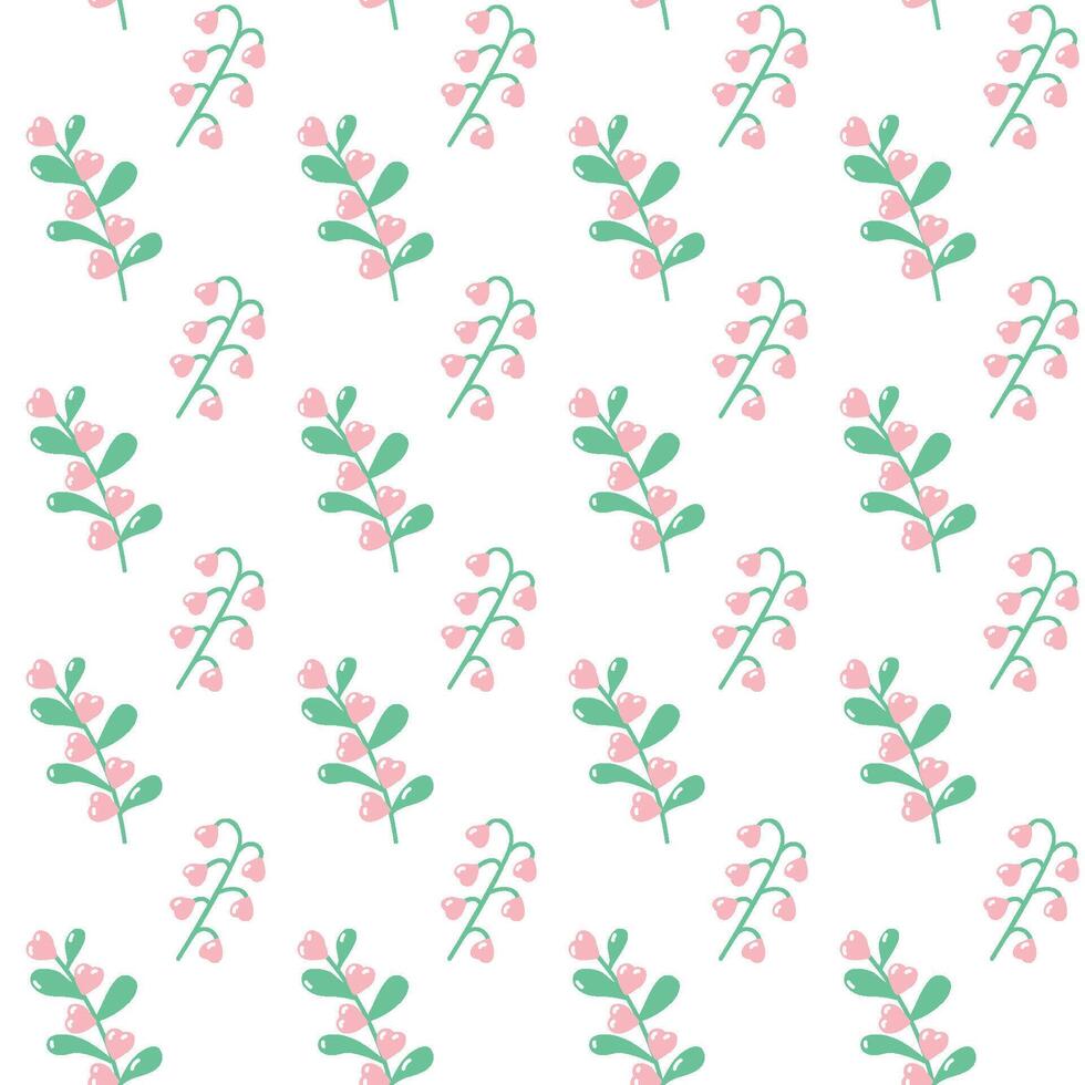 Plant with heart shaped flowers. Seamless pattern for designing goods for Valentines Day, wedding, date. Romantic motive. Vector illustration.