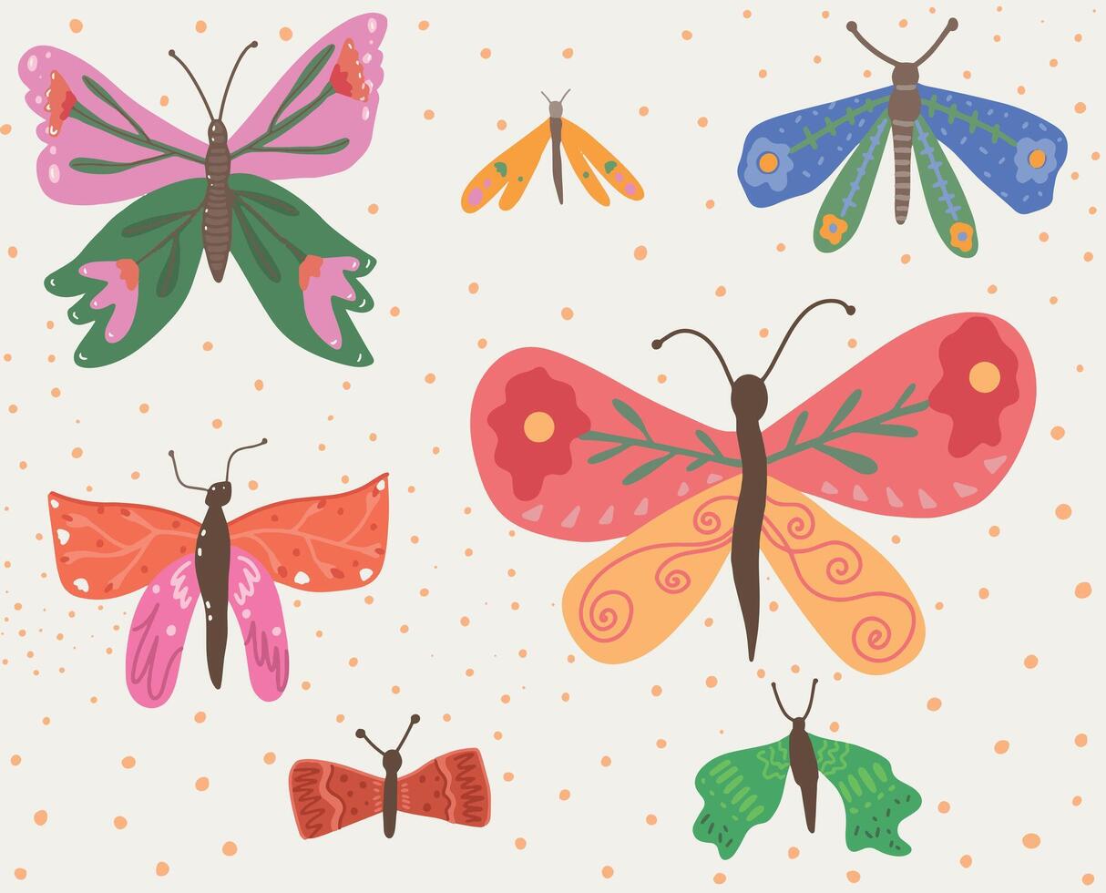 conjunto de dibujos animados mariposas aislado en blanco antecedentes vector