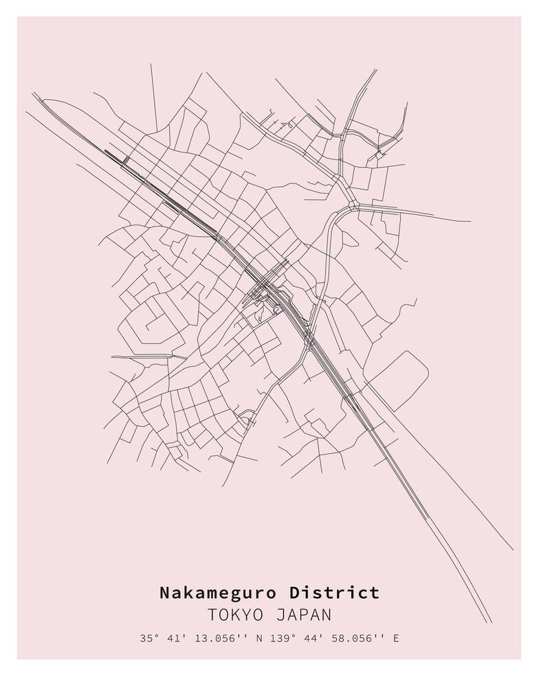 Nakameguro District Tokyo ,Japan Street map ,vector image vector