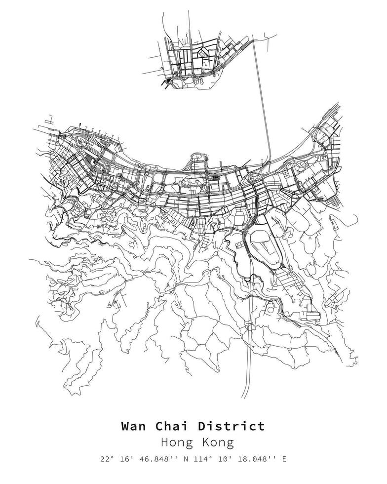 Wan Chai District Hongkong Street map ,vector image vector