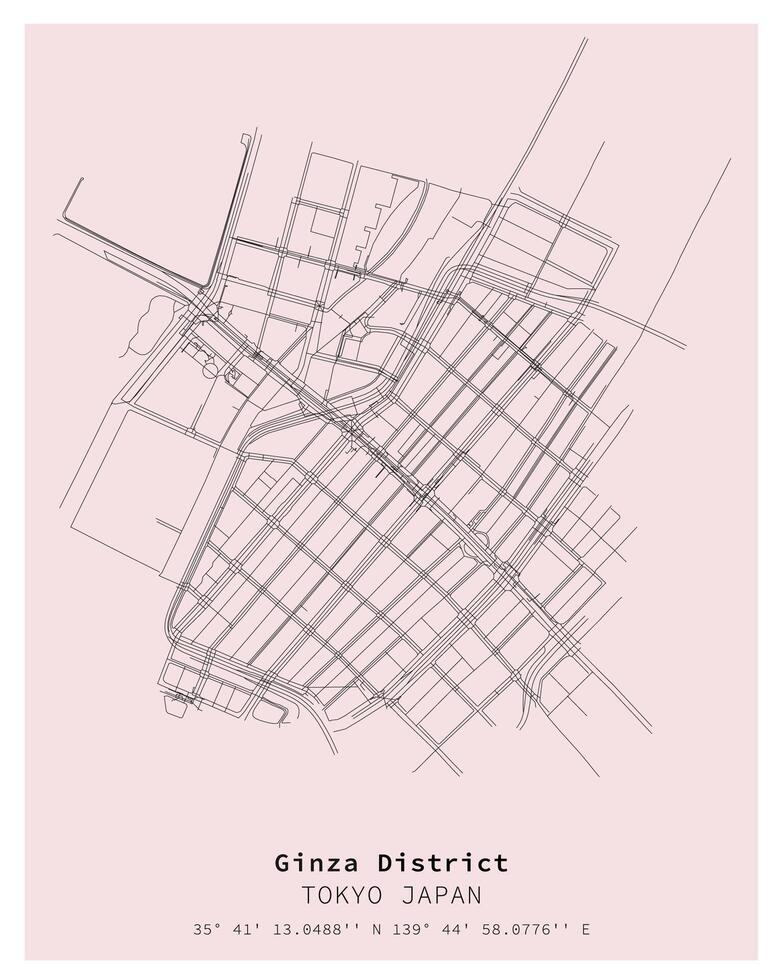 Ginza District Tokyo ,Japan Street map ,vector image vector