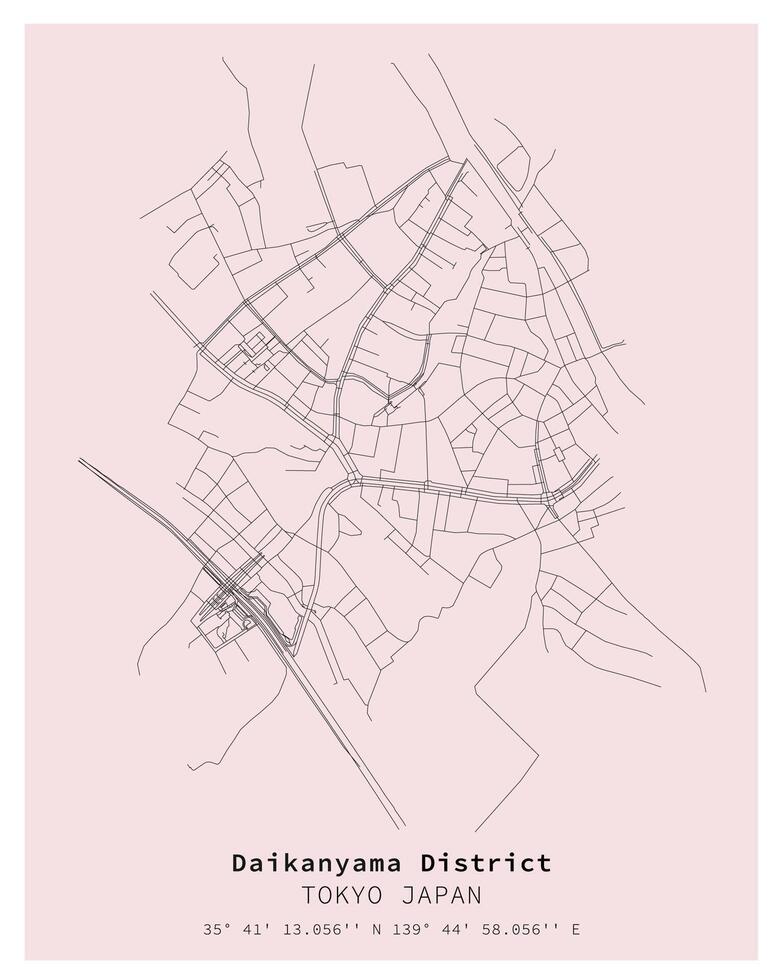 Daikanyama District Tokyo ,Japan Street map ,vector image vector