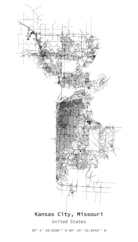 Kansas City, Missouri,United States,street map vector