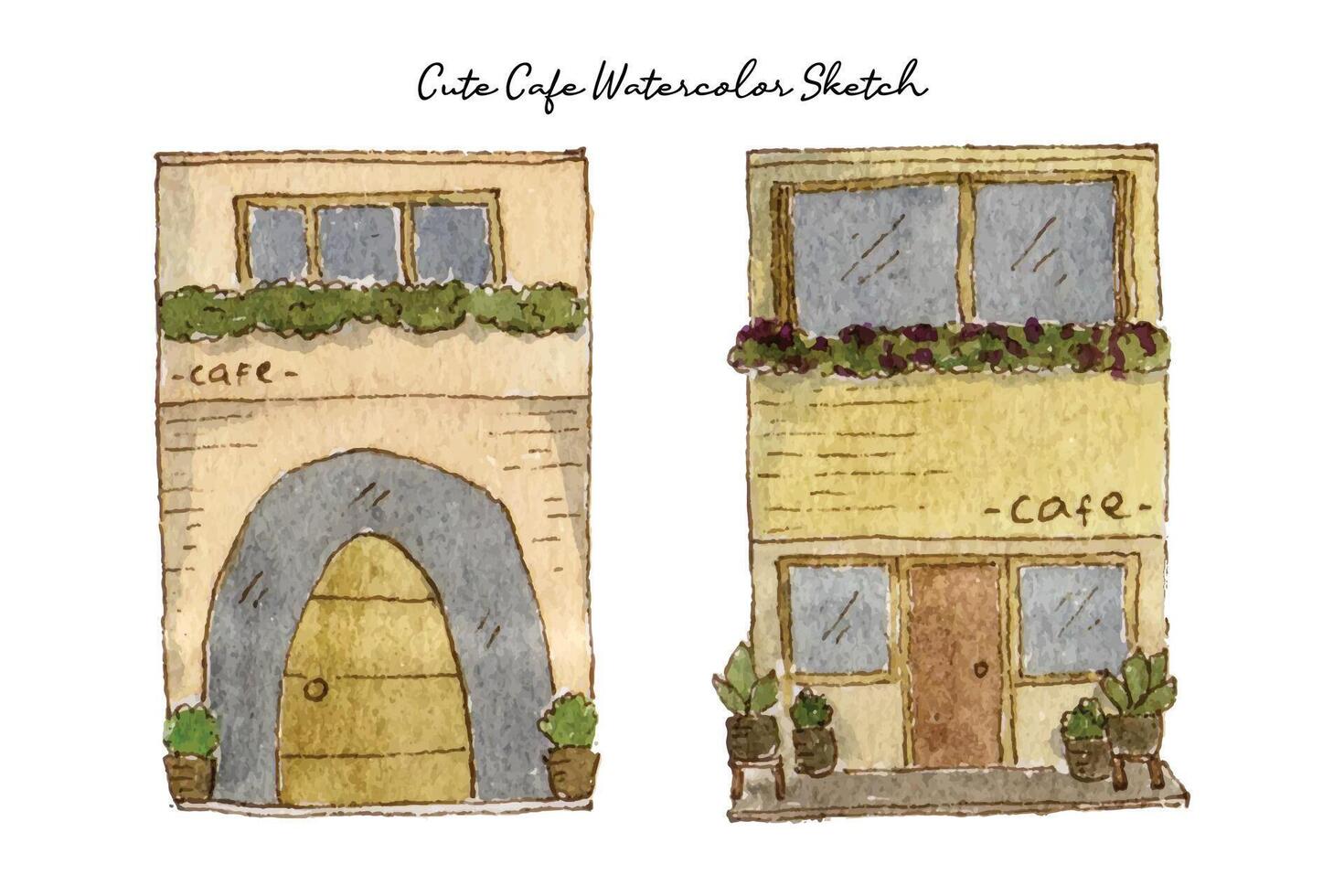 Cute Cafe Sketch Watercolor Collection vector