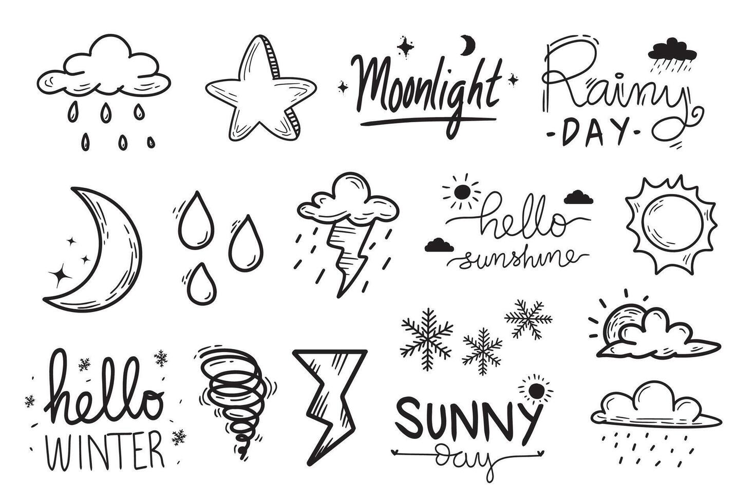 Cute Weather Doodle Hand Drawn Collection vector