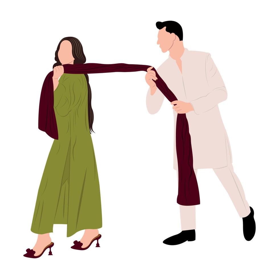 vector cute indian couple cartoon in traditional dress posing for wedding invitation card design