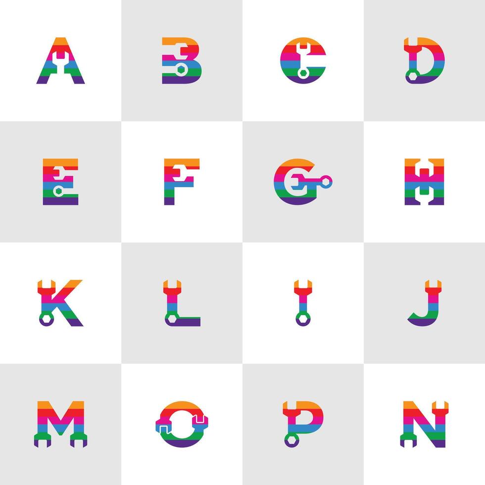 collection of alphabet letters combined with screwdriver for mechanic. colorful logo vector