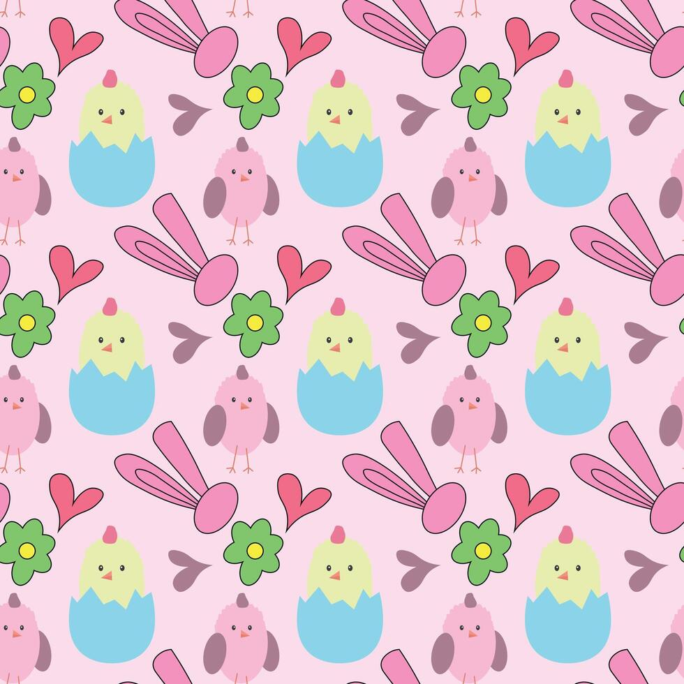 Cute seamless pattern with easter bunny and eggs vector