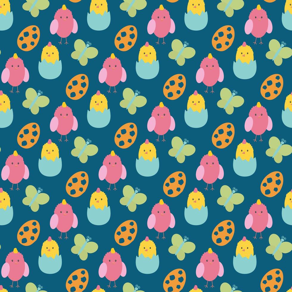 Easter seamless background with funny chickens vector