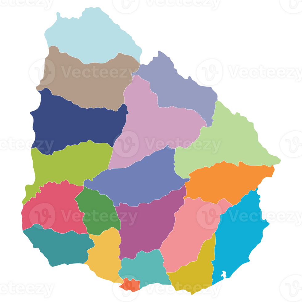 Uruguay map. Map of Uruguay in administrative provinces in multicolor png