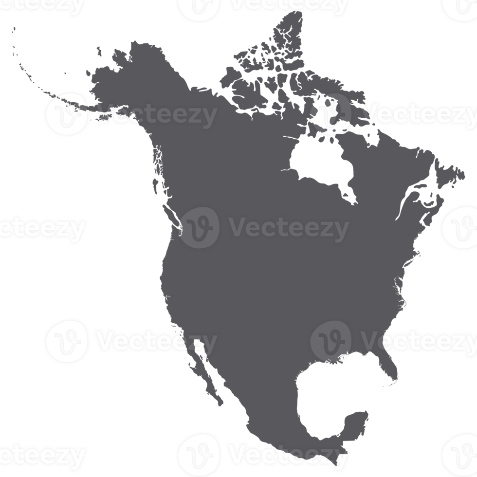 North America country Map. Map of North America in grey color. png