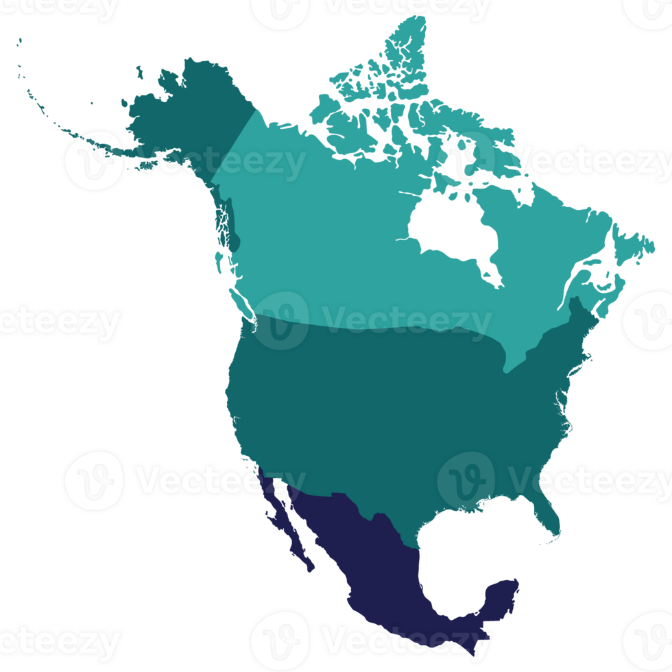 North America country Map. Map of North America in multicolor. png