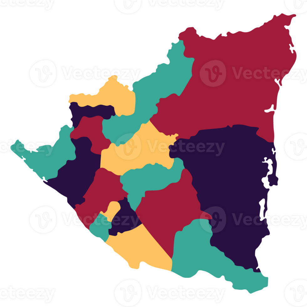 Nicaragua map. Map of Nicaragua in administrative provinces in multicolor png