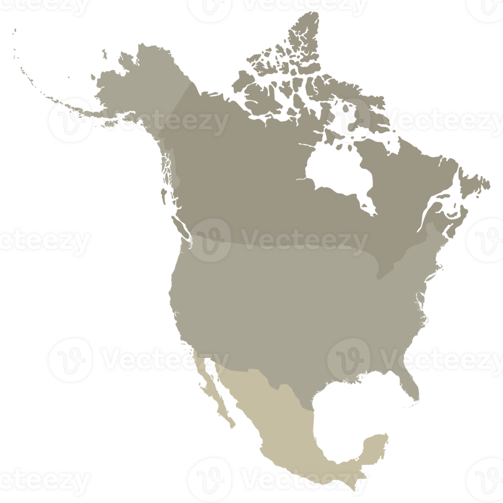 North America country Map. Map of North America in grey color. png