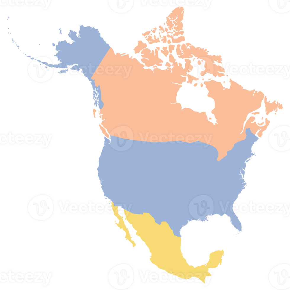 North America country Map. Map of North America in multicolor. png