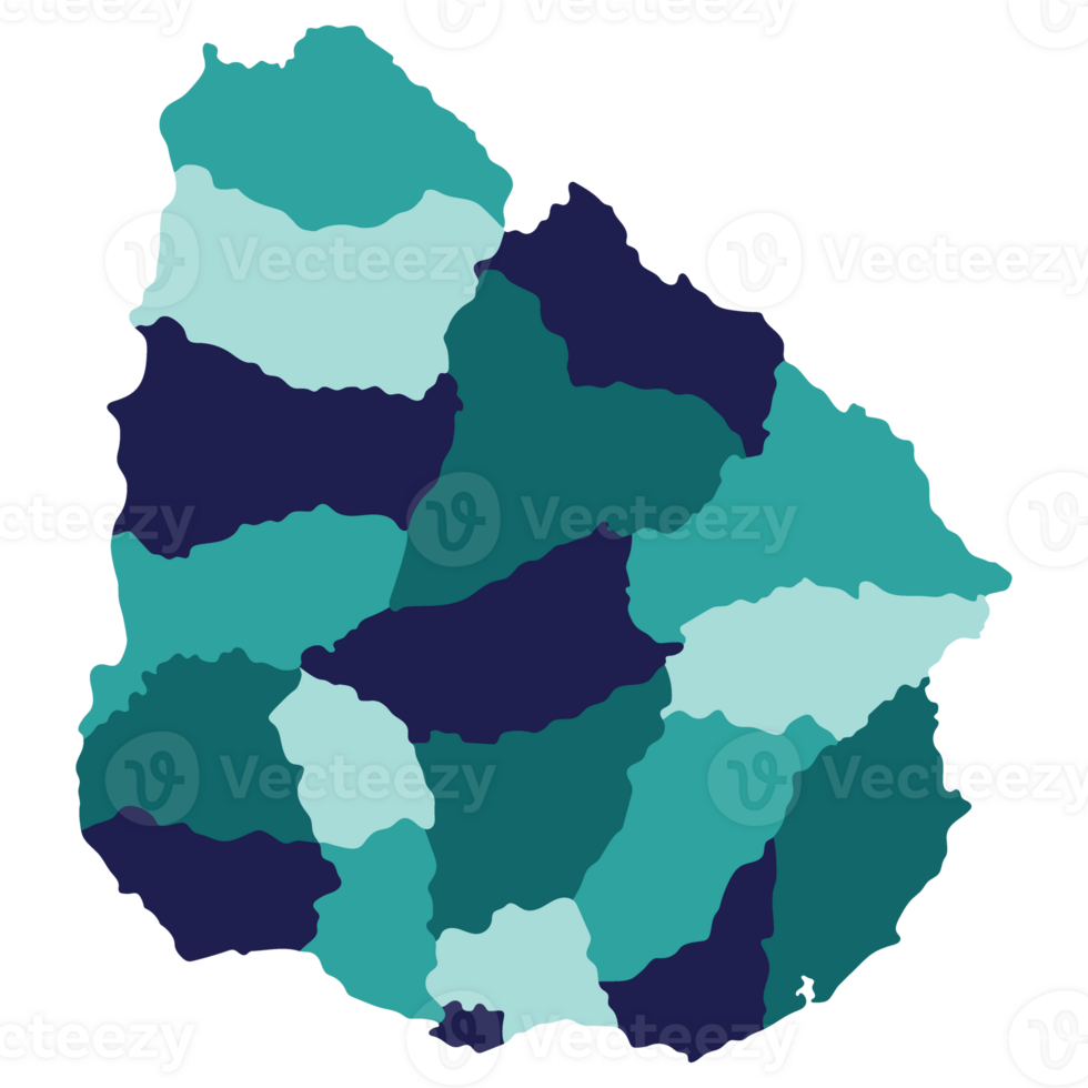 Uruguay map. Map of Uruguay in administrative provinces in multicolor png