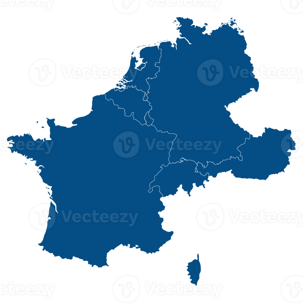 occidentale Europa nazione carta geografica. carta geografica di occidentale Europa nel blu colore. png