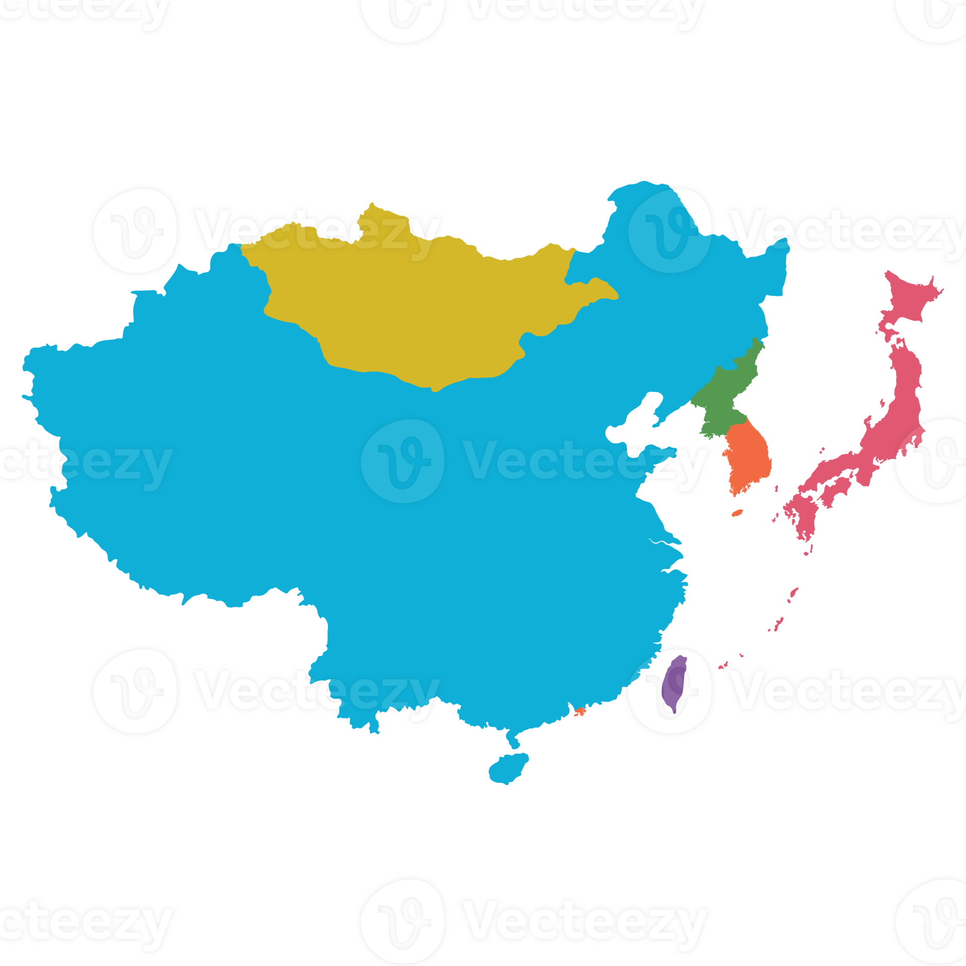 East Asia country Map. Map of East Asia in multicolor. 40182399 PNG