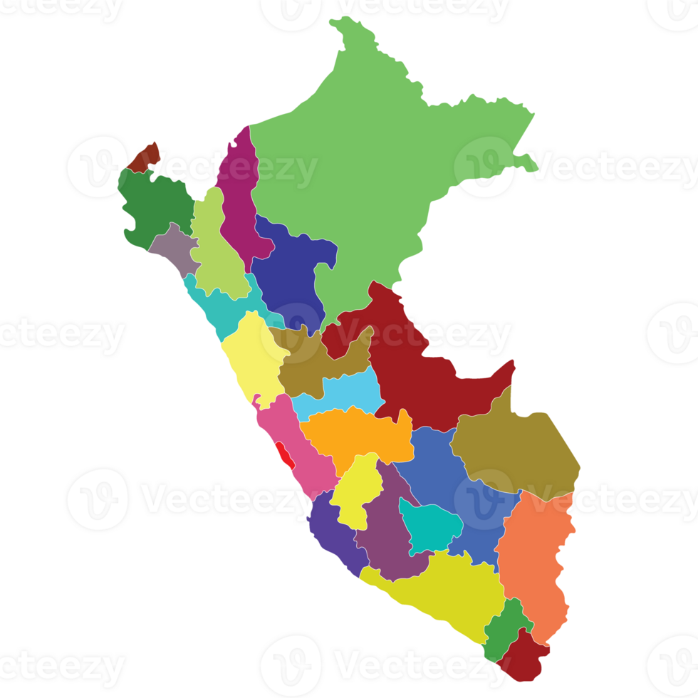 Peru map. Map of Peru in administrative provinces in multicolor png