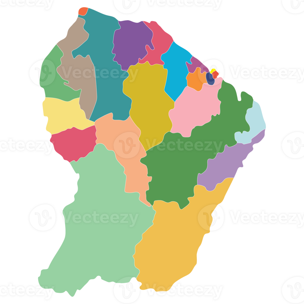 French Guiana map. Map of French Guiana in administrative provinces in multicolor png