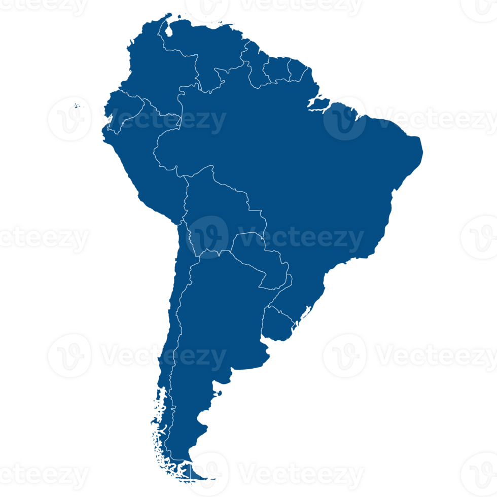 South America country Map. Map of South America in blue color. png