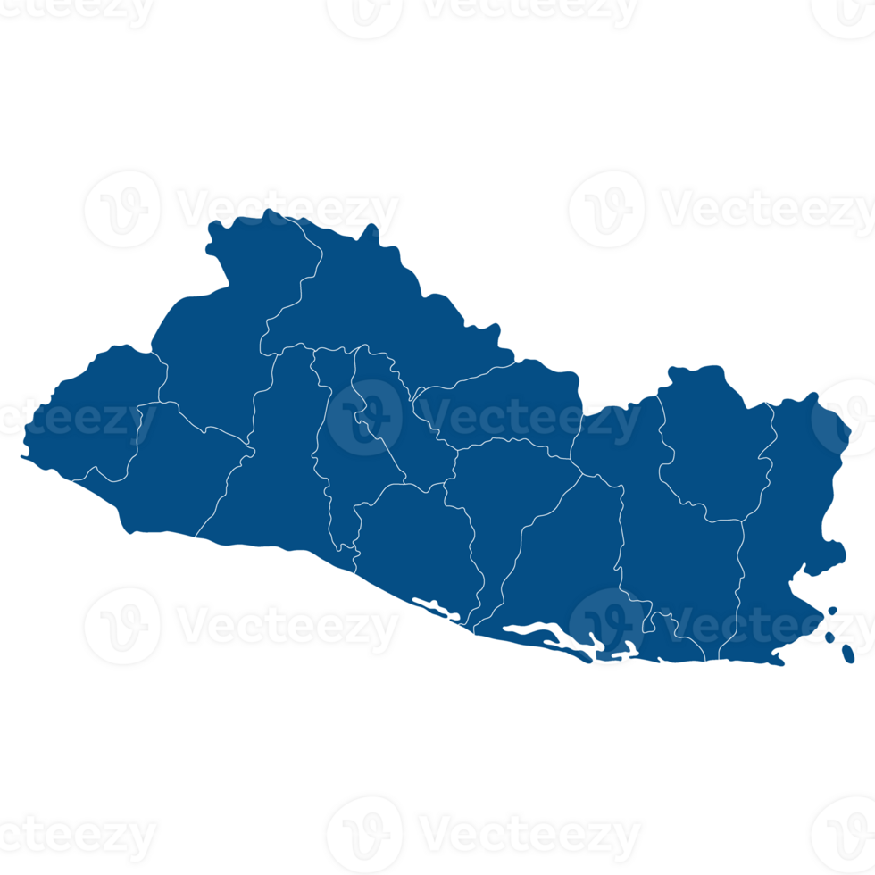 El Salvador map. Map of El Salvador in administrative provinces in blue color png