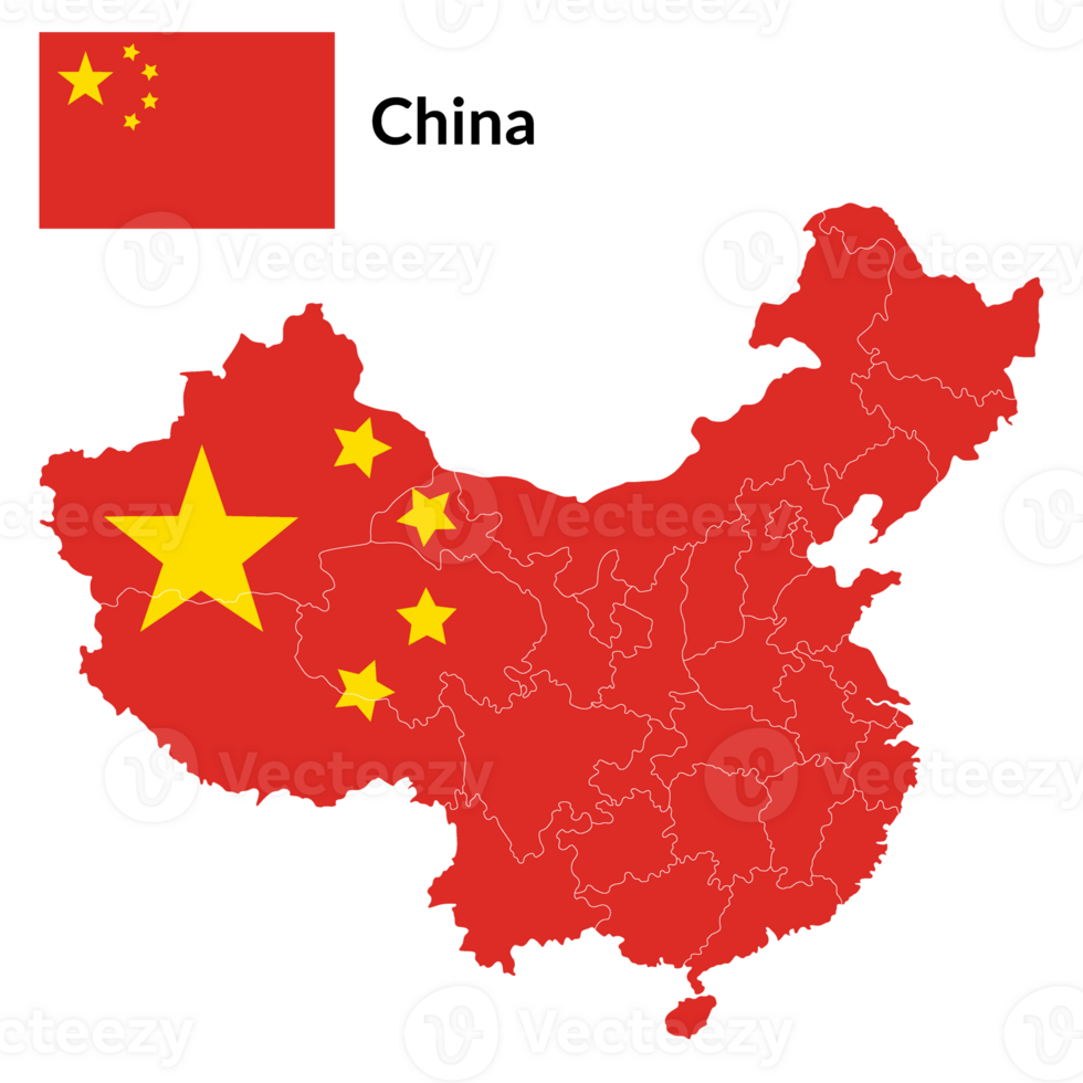China flag map. Map of China with national Chinese flag. png