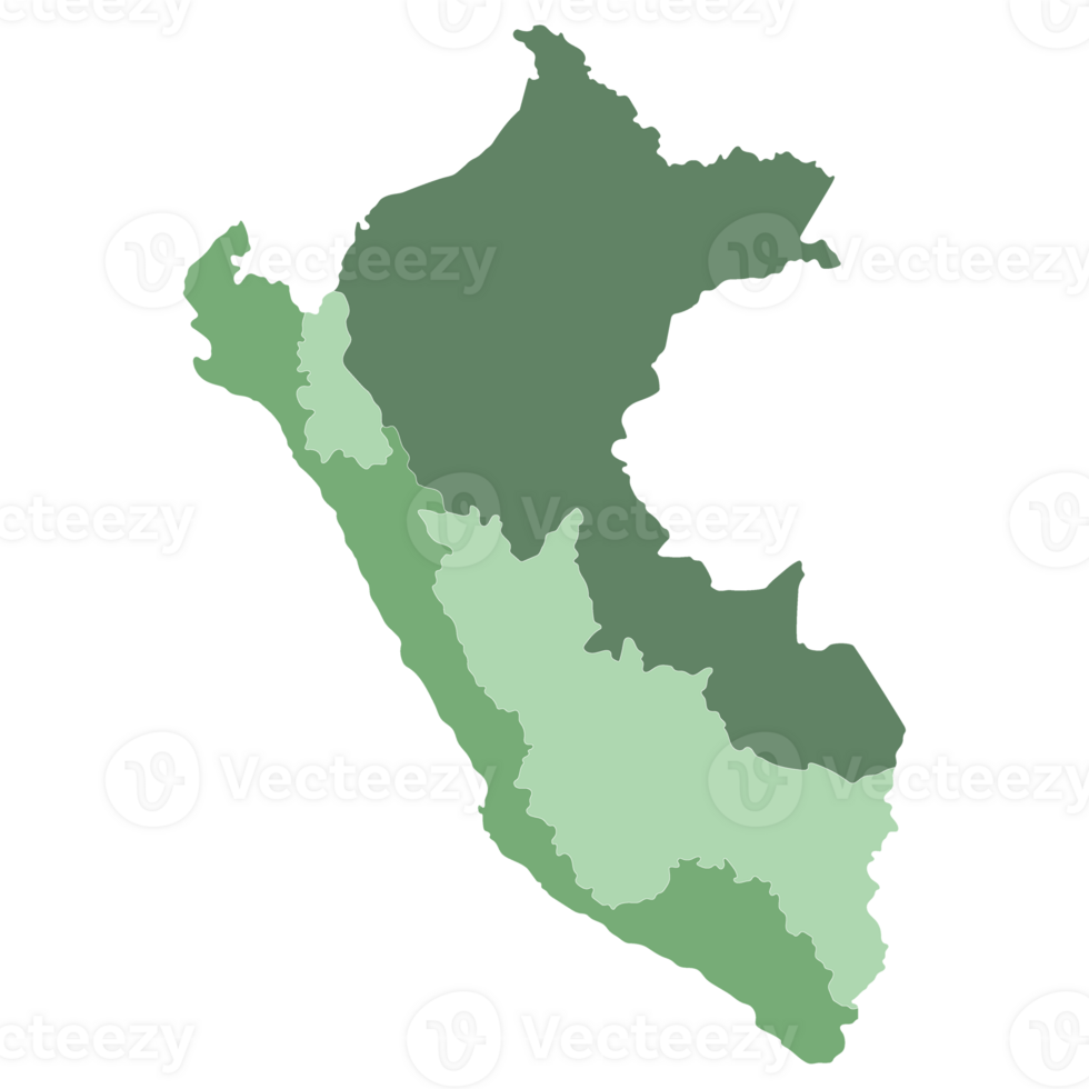 Peru map. Map of Peru in three main regions in multicolor png