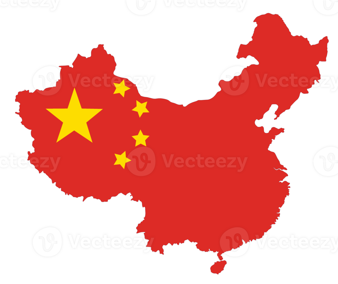 China flag map. Map of China with national Chinese flag. png