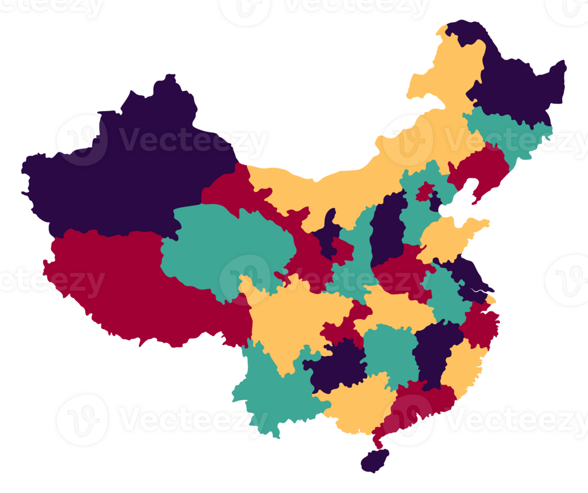 China map. Map of China in administrative provinces in multicolor png